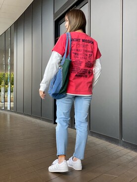 「AVIREX（アヴィレックス）のエンブロイダリー ティーシャツ 刺繍/ EMBROIDERED T-SHIRT（Tシャツ/カットソー）」を使った、Mizukiさん（レディース・158cm）の春コーディネート