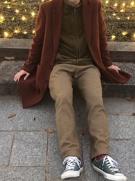 「レトロ」｜「アイテム（チェスターコート）」を使った、まさきさん（メンズ・169cm）の冬コーディネート