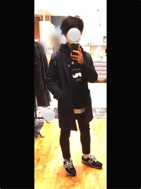 「RAGEBLUE（レイジブルー）の＜トレンドのロング丈＞ワッフルロングカットソー/733404（Tシャツ/カットソー）」を使った、PINOさん（メンズ・165cm）の冬コーディネート