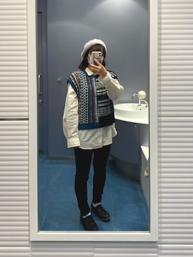 「アイテム（ハンチング/ベレー帽、シルバー系）」を使った、ナオさん（レディース・156cm）の秋コーディネート