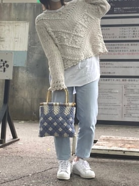 「UNIQLO（ユニクロ）のハイライズボーイフレンドフィットジーンズ＋EC（デニムパンツ）」を使った、ナオさん（レディース・156cm）の春コーディネート