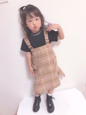 「アイテム（ジャンパースカート、ブラウン系）」を使った、ri_ra‪ ♡゛‬さん（キッズ・100cm）の秋コーディネート