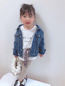 「アイテム（かごバッグ、ホワイト系）」を使った、ri_ra‪ ♡゛‬さん（キッズ・100cm）の春コーディネート