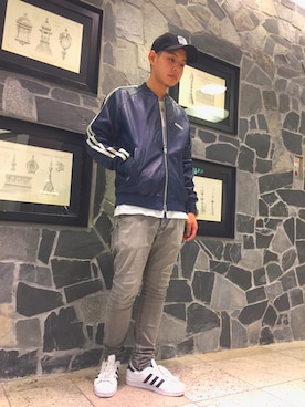 「blue」｜「アイテム（ライダースジャケット）」を使った、Masaさん（メンズ・172cm）の秋コーディネート