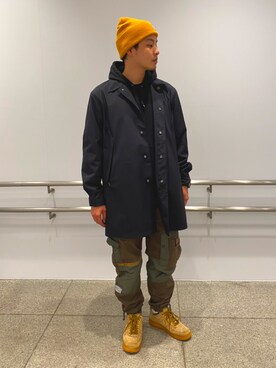 「AVIREX（アヴィレックス）のアイテム（ステンカラーコート）」を使った、Masaさん（メンズ・172cm）の冬コーディネート