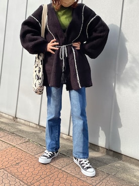 「Kastane（カスタネ）のブラスト加工デニム（デニムパンツ、ブルー系）」を使った、ヒさん（レディース・154cm）の冬コーディネート