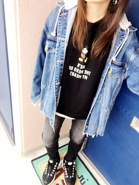 「Rodeo Crowns（ロデオクラウンズ）のアイテム（デニムジャケット）」を使った、さおりんさん（レディース・152cm）の冬コーディネート