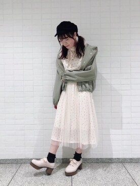 「ボウタイ」｜「アイテム（ブルゾン）」を使った、マジェスティックレゴン池袋サンシャインシティ店スタッフさん（レディース・157cm）の冬コーディネート