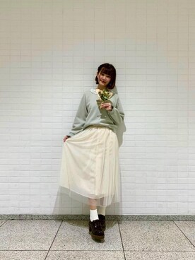 「ウッドヒールレースアップシューズ」｜マジェスティックレゴン池袋サンシャインシティ店スタッフさん（レディース・155cm）の春コーディネート