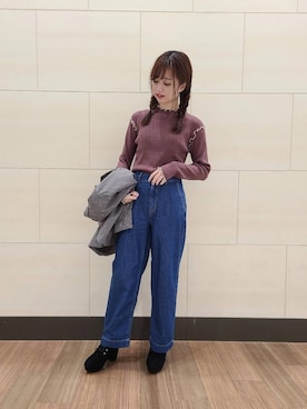 「MAJESTIC LEGON（マジェスティックレゴン）のアイテム（テーラードジャケット）」を使った、マジェスティックレゴン池袋サンシャインシティ店スタッフさん（レディース・155cm）の秋コーディネート