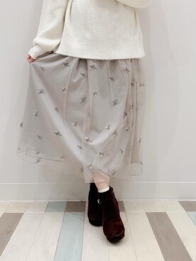 「アンニュイフラワーチュールスカート」｜マジェスティックレゴン池袋サンシャインシティ店スタッフさん（レディース・153cm）の冬コーディネート