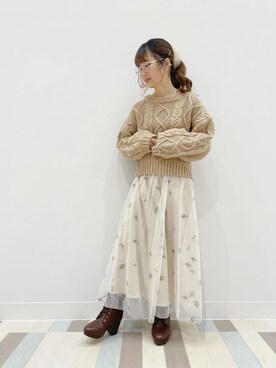 「アンニュイフラワーチュールスカート」｜マジェスティックレゴン池袋サンシャインシティ店スタッフさん（レディース・147cm）の冬コーディネート