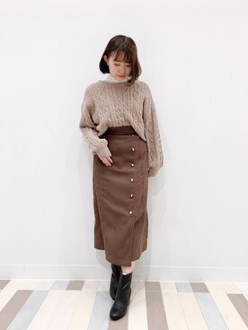 「モールケーブルボリュームニット」｜マジェスティックレゴン池袋サンシャインシティ店スタッフさん（レディース・153cm）の冬コーディネート