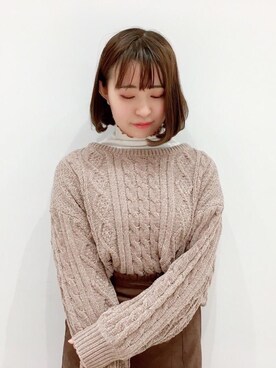 「モールケーブルボリュームニット」｜マジェスティックレゴン池袋サンシャインシティ店スタッフさん（レディース・153cm）の冬コーディネート
