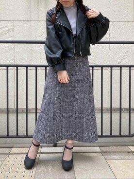 「MAJESTIC LEGON（マジェスティックレゴン）のアイテム（ライダースジャケット）」を使った、マジェスティックレゴン池袋サンシャインシティ店スタッフさん（レディース・153cm）の冬コーディネート