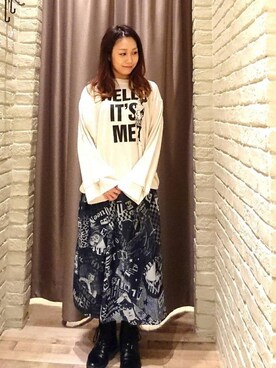 「総柄スカート」｜Mikeさん（レディース・154cm）の秋コーディネート