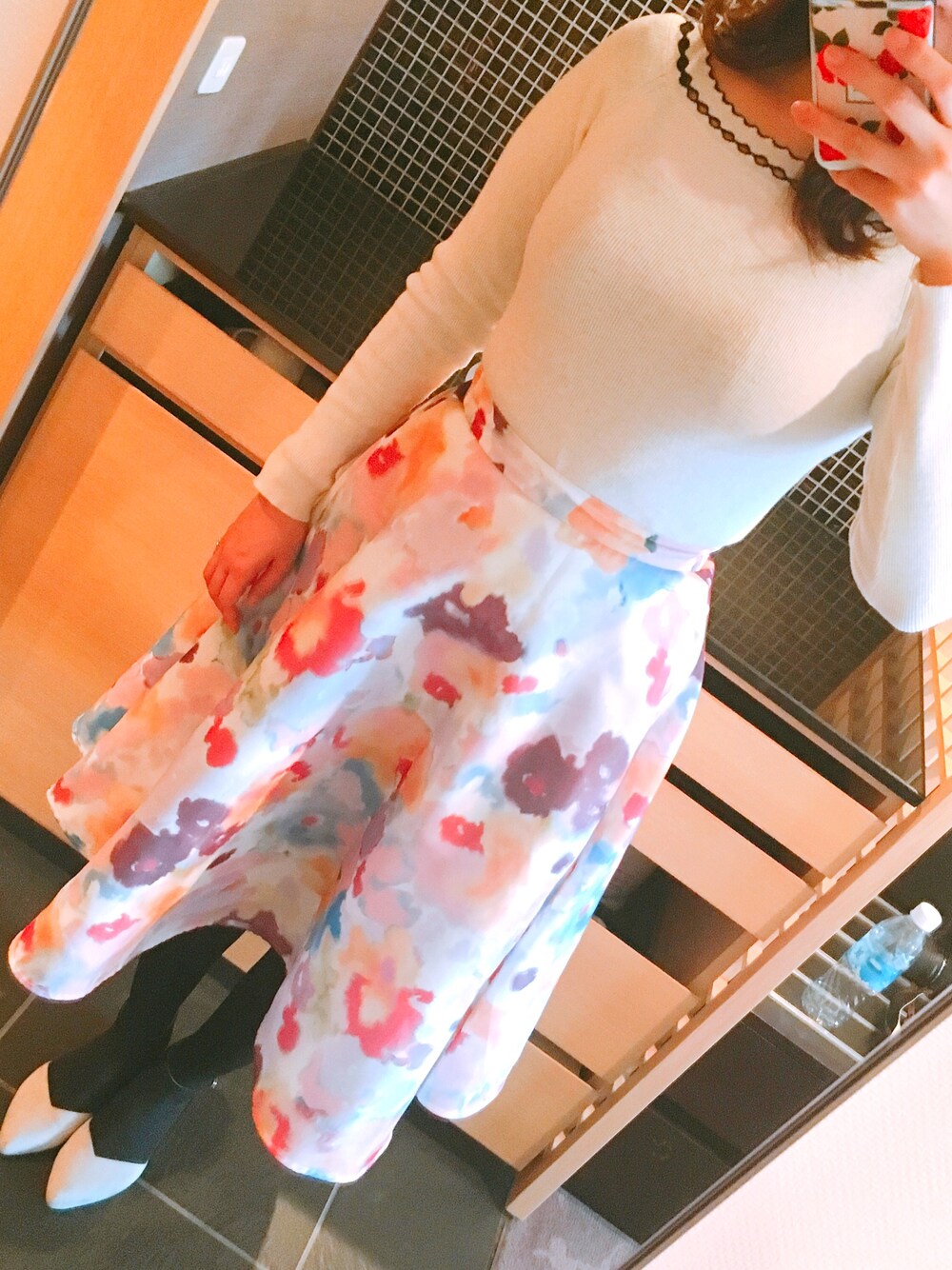 「京都旅行、女子旅、春コーデ」｜「MERCURYDUOのアイテム（スカート、ピンク系）」を使った、しお*ˊᵕˋ*さん（レディース・158cm）の春コーディネートの1枚目の写真