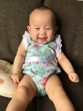 「アイテム（ロンパース、グリーン系）」を使った、かいまさん（キッズ・60cm）の秋コーディネート