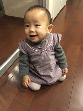 「海外子供服」｜「アイテム（ワンピース/ドレス）」を使った、かいまさん（キッズ・70cm）の秋コーディネート