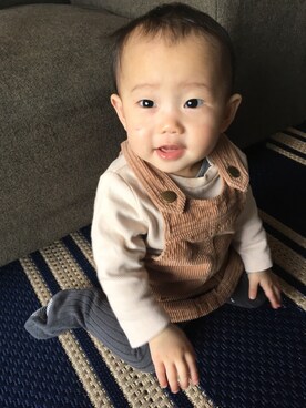 「つかまり立ち」｜かいまさん（キッズ・70cm）の冬コーディネート