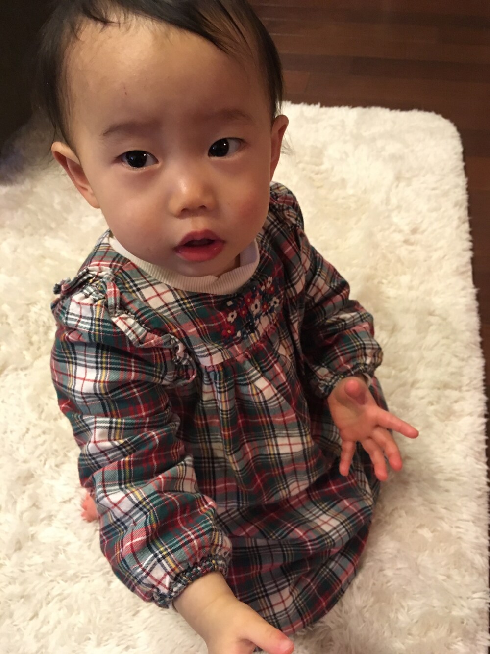 「ベビーギャップ、ワンピース、春コーデ、1歳、70サイズ」｜「babyGAPのアイテム（ワンピース/ドレス、グリーン系）」を使った、かいまさん（キッズ・70cm）の春コーディネートの1枚目の写真