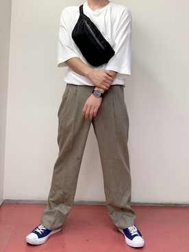 「TIGORA（ティゴラ）のアイテム（バッグ）」を使った、リーマさん（メンズ・167cm）の夏コーディネート
