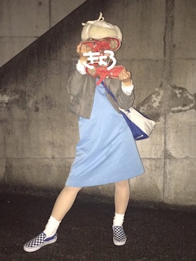 「水色」｜「アイテム（オールインワン・サロペット）」を使った、クリヤマさん（レディース・158cm）の春コーディネート