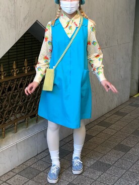 「レトロ」｜「アイテム（ジャンパースカート）」を使った、クリヤマさん（レディース・158cm）の春コーディネート
