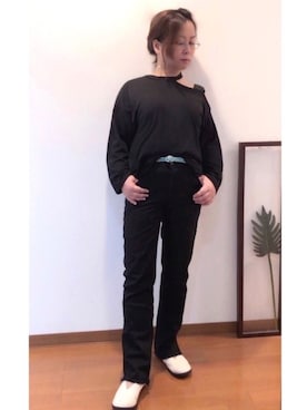 「メッシュベルト」｜「アイテム（スリッポン）」を使った、はんだぱんださん（レディース・146cm）の春コーディネート