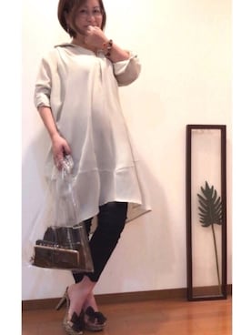 「リネンシャツ」｜「アイテム（チュニック）」を使った、はんだぱんださん（レディース・146cm）の夏コーディネート