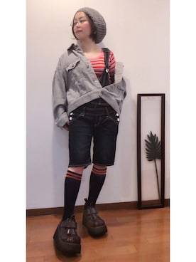 「SLY（スライ）のアイテム（サロペット/オーバーオール）」を使った、はんだぱんださん（レディース・146cm）の春コーディネート