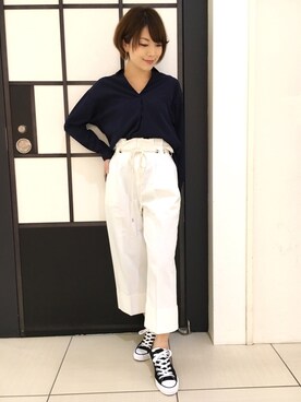 「laboratory work（ラボラトリーワーク）のアイテム（パンツ）」を使った、Chisaさん（レディース・154cm）の夏コーディネート