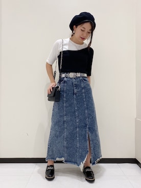 「アシメ」｜「アイテム（ハンチング/ベレー帽）」を使った、Chisaさん（レディース・154cm）の夏コーディネート