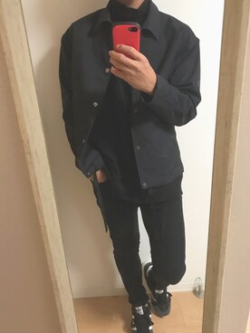 「オールブラックコーデ」｜「アイテム（その他アウター）」を使った、アラーユさん（メンズ・169cm）の秋コーディネート