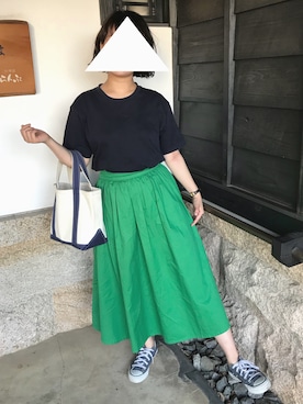 「UNIQLO（ユニクロ）のMEN スーピマコットンクルーネックT（半袖）A（Tシャツ/カットソー）」を使った、tiyさん（レディース・153cm）の夏コーディネート