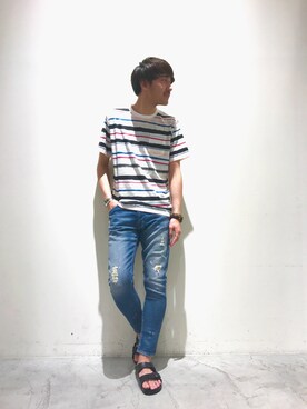 「oblekt（オブレクト）のアイテム（パンツ）」を使った、こじまさん（メンズ・178cm）の夏コーディネート