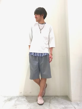 「CIAOPANIC TYPY（チャオパニックティピー）のアイテム（モカシン/デッキシューズ）」を使った、こじまさん（メンズ・178cm）の夏コーディネート