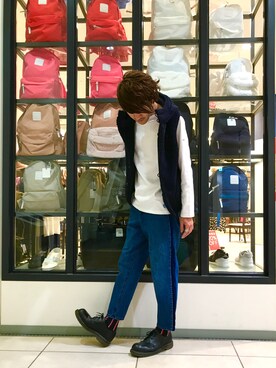 「orcival」｜「アイテム（ダウンベスト）」を使った、こじまさん（メンズ・178cm）の秋コーディネート