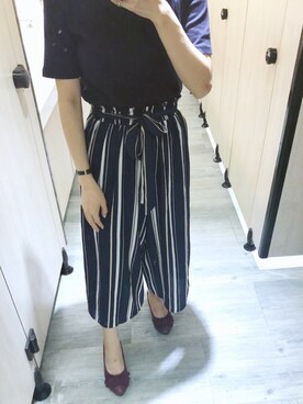 「UNIQLO（ユニクロ）のリブボートネックT（5分袖）（Tシャツ/カットソー）」を使った、Sakana さん（レディース・159cm）の夏コーディネート