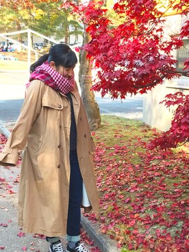 「SM2（エスエムツー）のアイテム（トレンチコート）」を使った、明日香さん（レディース・153cm）の冬コーディネート