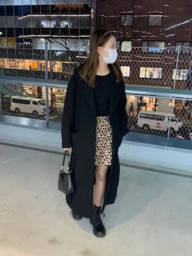 「黒コーデ」｜「アイテム（チェスターコート）」を使った、姫花さん（レディース・160cm）の冬コーディネート