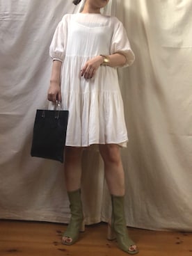 「アイテム（ブーティ、グリーン系）」を使った、hさん（レディース・156cm）の春コーディネート