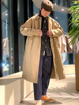 「koe（コエ）のアイテム（ステンカラーコート）」を使った、🦋¥U🦋さん（メンズ・180cm）の秋コーディネート