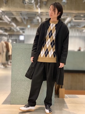 「koe（コエ）のアイテム（チェスターコート）」を使った、🦋¥U🦋さん（メンズ・180cm）の冬コーディネート