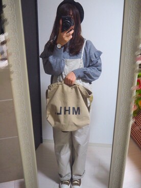 「MHL.」｜「アイテム（オールインワン・サロペット）」を使った、ぽんさん（レディース・156cm）の秋コーディネート