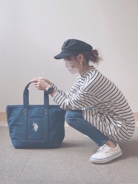 𝚜𝚊𝚢𝚊さんの「【U.S. POLO ASSN.】 ユーエスポロアッスン デニム ロゴトートバッグM　1869*」を使ったコーディネート