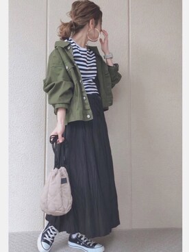 「one after another NICE CLAUP（ワンアフターアナザーナイスクラップ）のアイテム（デニムジャケット）」を使った、𝚜𝚊𝚢𝚊さん（レディース・152cm）の春コーディネート