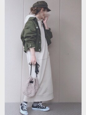 「one after another NICE CLAUP（ワンアフターアナザーナイスクラップ）のアイテム（デニムジャケット）」を使った、𝚜𝚊𝚢𝚊さん（レディース・152cm）の春コーディネート