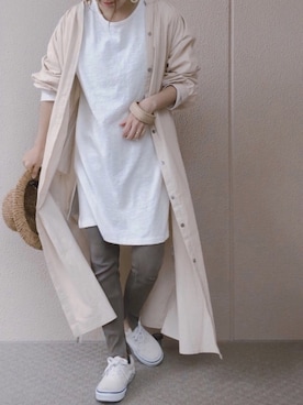 「レギンス」｜「アイテム（シャツワンピース、ベージュ系）」を使った、𝚜𝚊𝚢𝚊さん（レディース・152cm）の春コーディネート