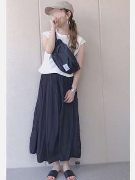 「Chaco closet（チャコ クローゼット）のワッフルフレンチスリーブ半袖T（Tシャツ/カットソー）」を使った、𝚜𝚊𝚢𝚊さん（レディース・153cm）の夏コーディネート